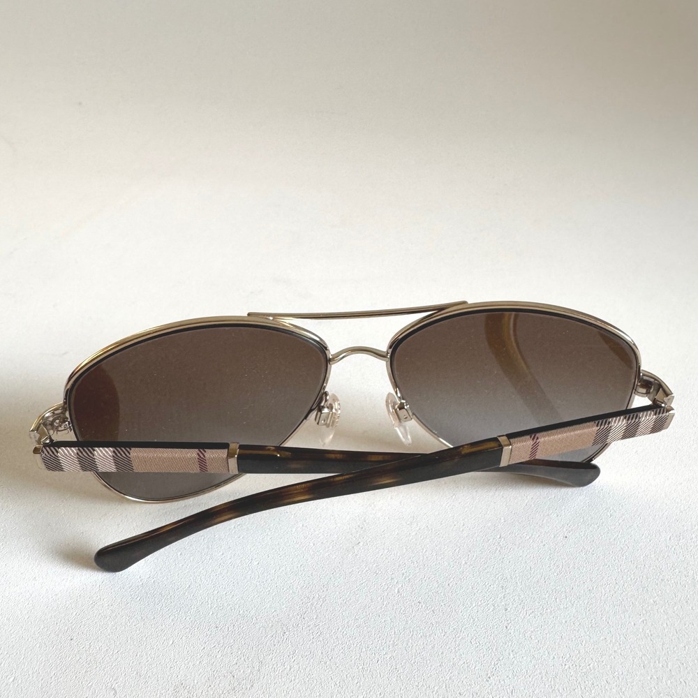 Burberry B 3080 Aviator Sunglasses Gold Polarized Brown Gradient Made in Italy - Picture 2 of 6